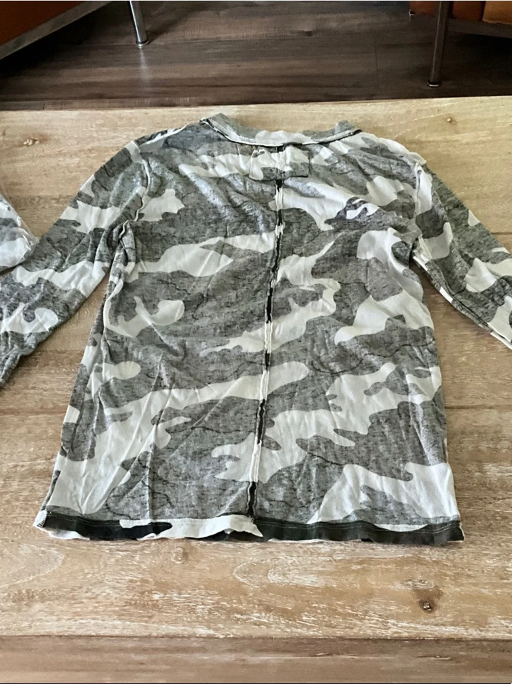 NWOT Free People Long-Sleeve Camo Tee - Gray & White - Picture 4 of 4